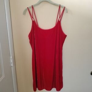 Sexy vintage Red Velvet satin trim chemise slip Dress L Party Holiday